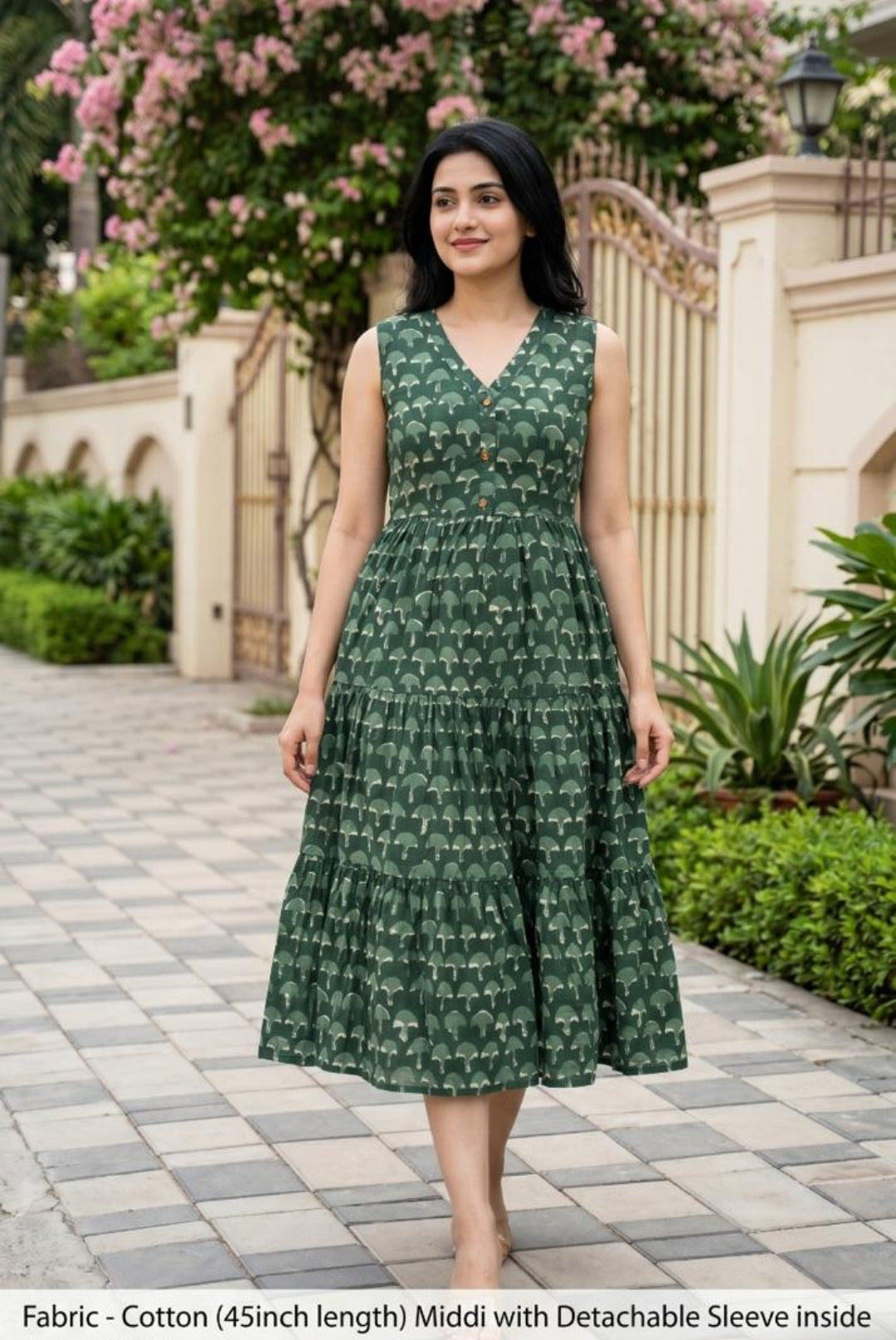 Cotton one piece dress with detachable sleeves (B698)