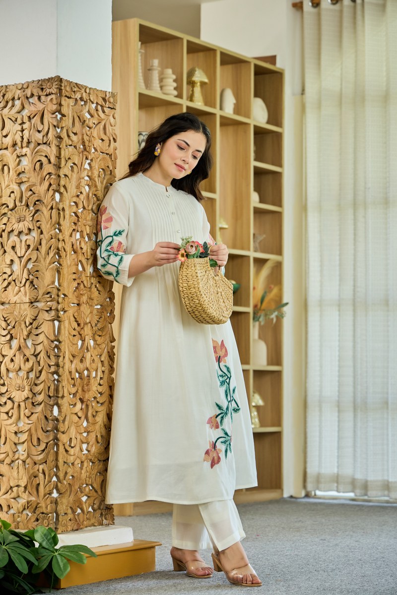 Roman silk with lining fully embroidered two piece cordset (A701)