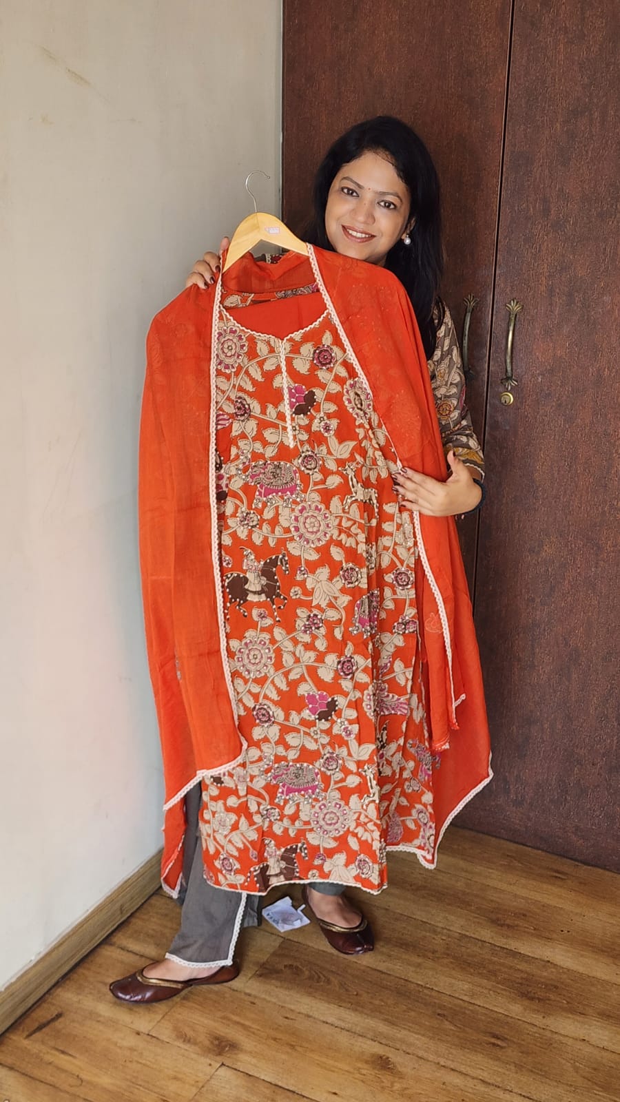 Pure cotton kalamkari three piece set gitten work (C587)