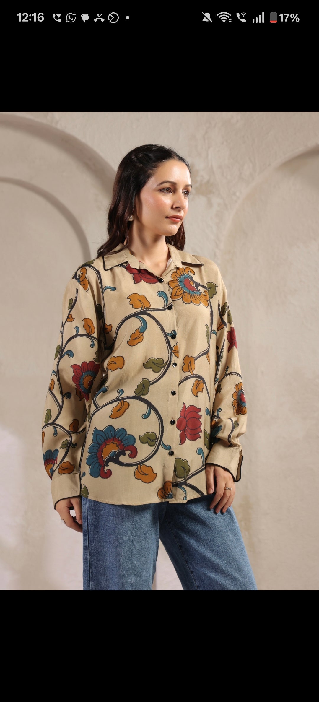 Ivory kalamkari shirt low high pattern (A961)