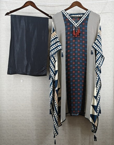 Natural crape smart kaftan set (C405)
