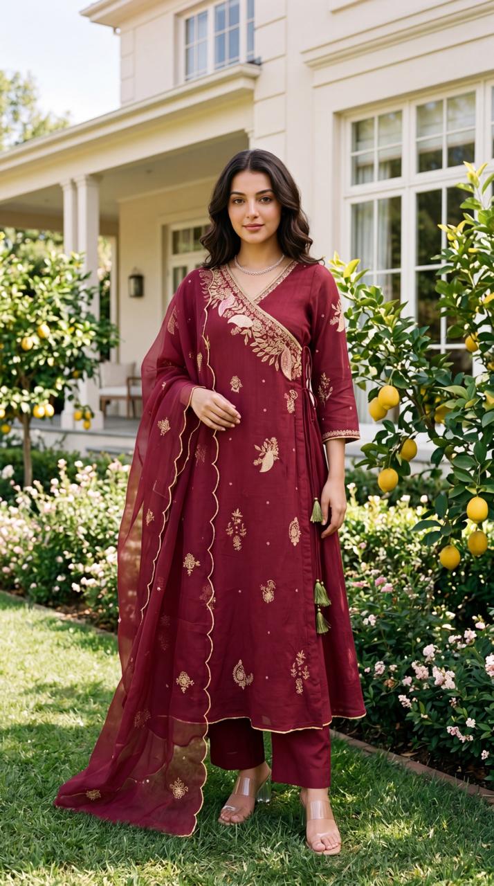 Crush cotton Angrakha pattern beautiful three piece set (B707)