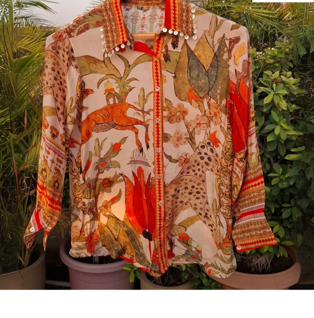 Pure crape digital print smart shirt (B683)