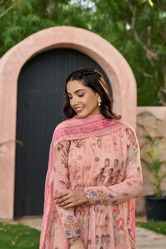 Pink oraganza with banarasi buti designer three piece set (A409)