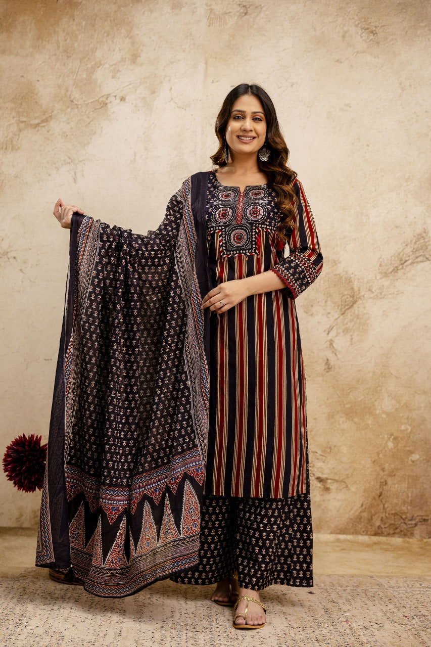 Black pure cotton three piece set (A1384)