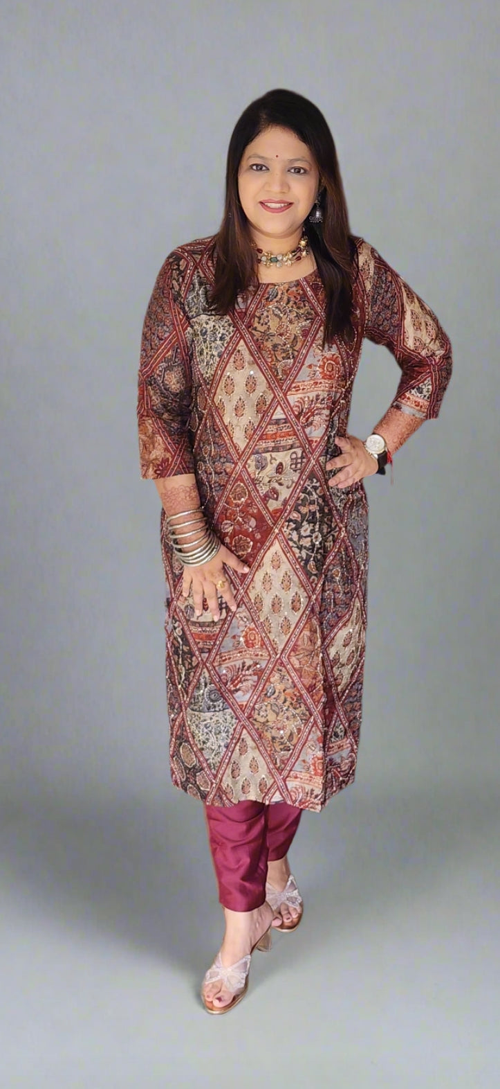 Mahroon with pichwai and full katha work two piece cordset (A1321)