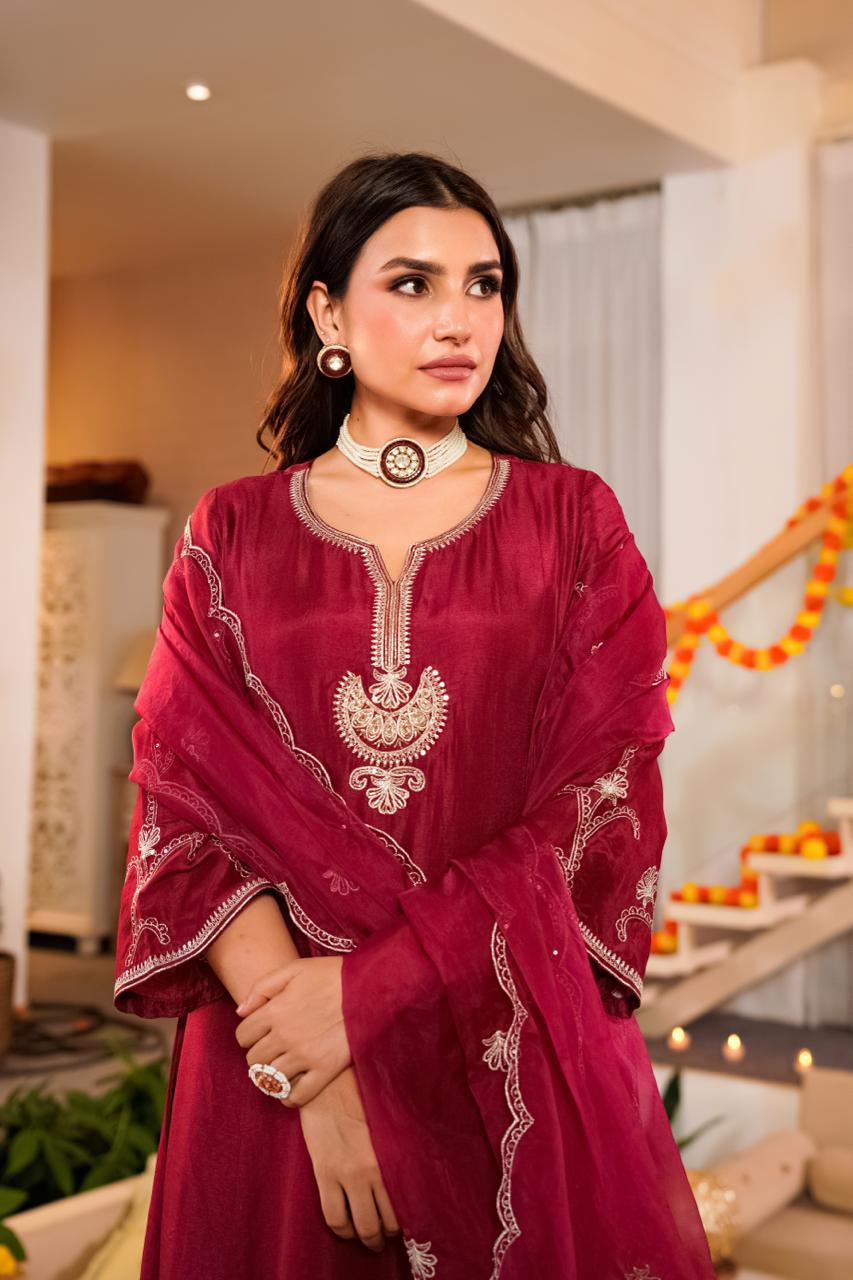 Santori silk with mul lining designer three piece set (A1133)