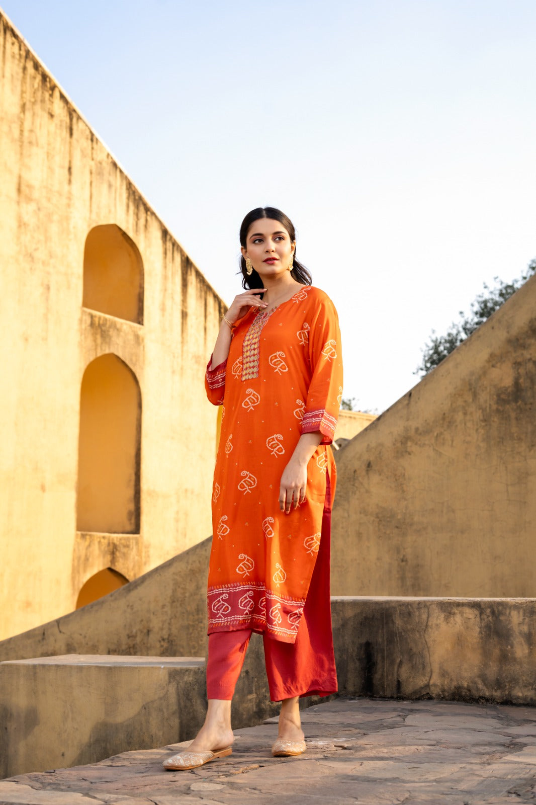 Orange pure mul silk two piece cordset (A267)