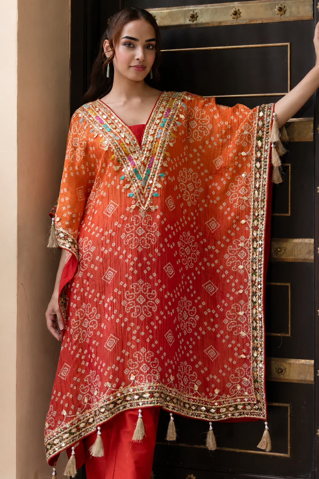 Pure muslin silk with gota pati work smart two piece kaftan set (C613)
