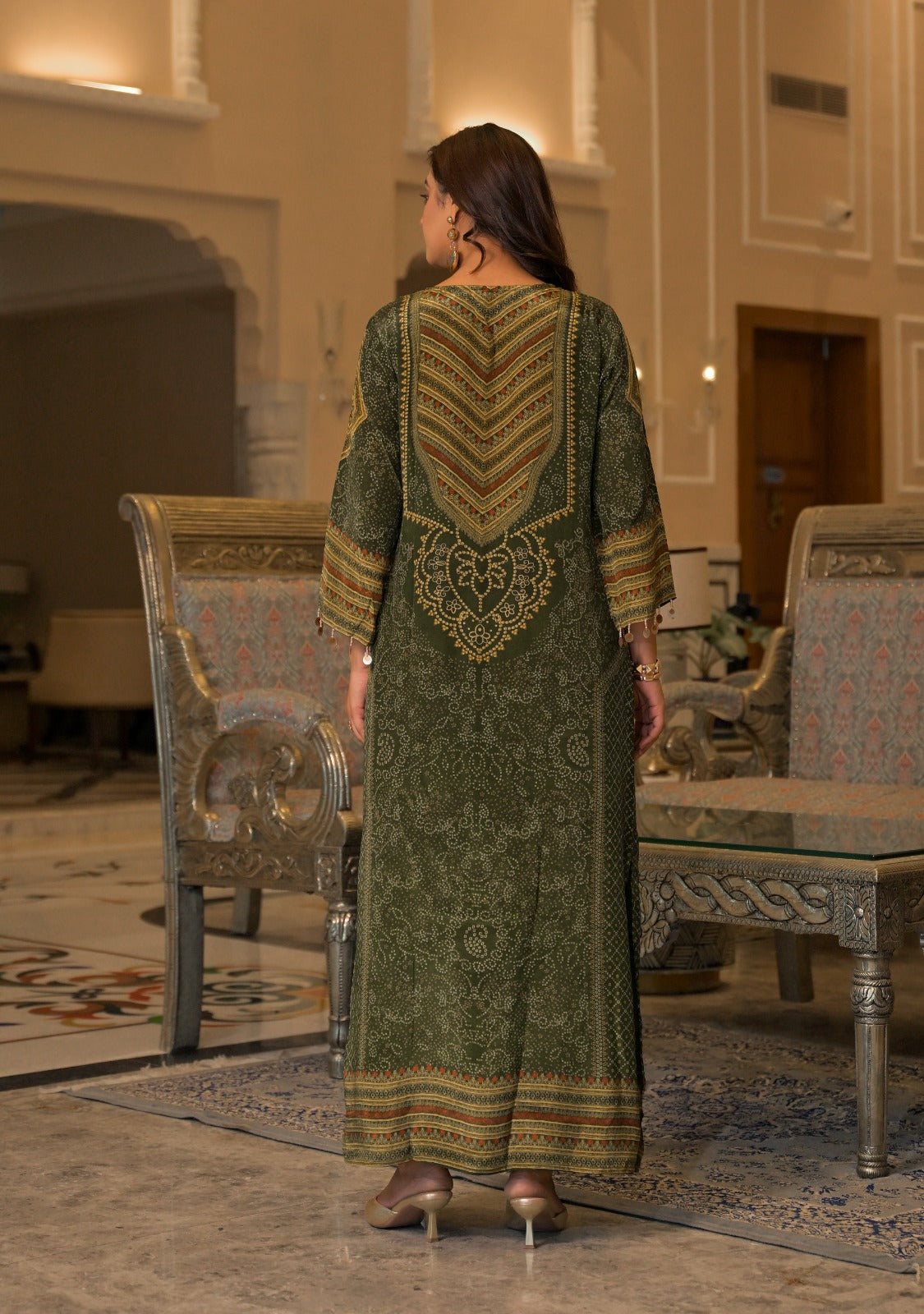 Natural crape with lining pakistani pattern two piece cordset length 54 inch (S306)