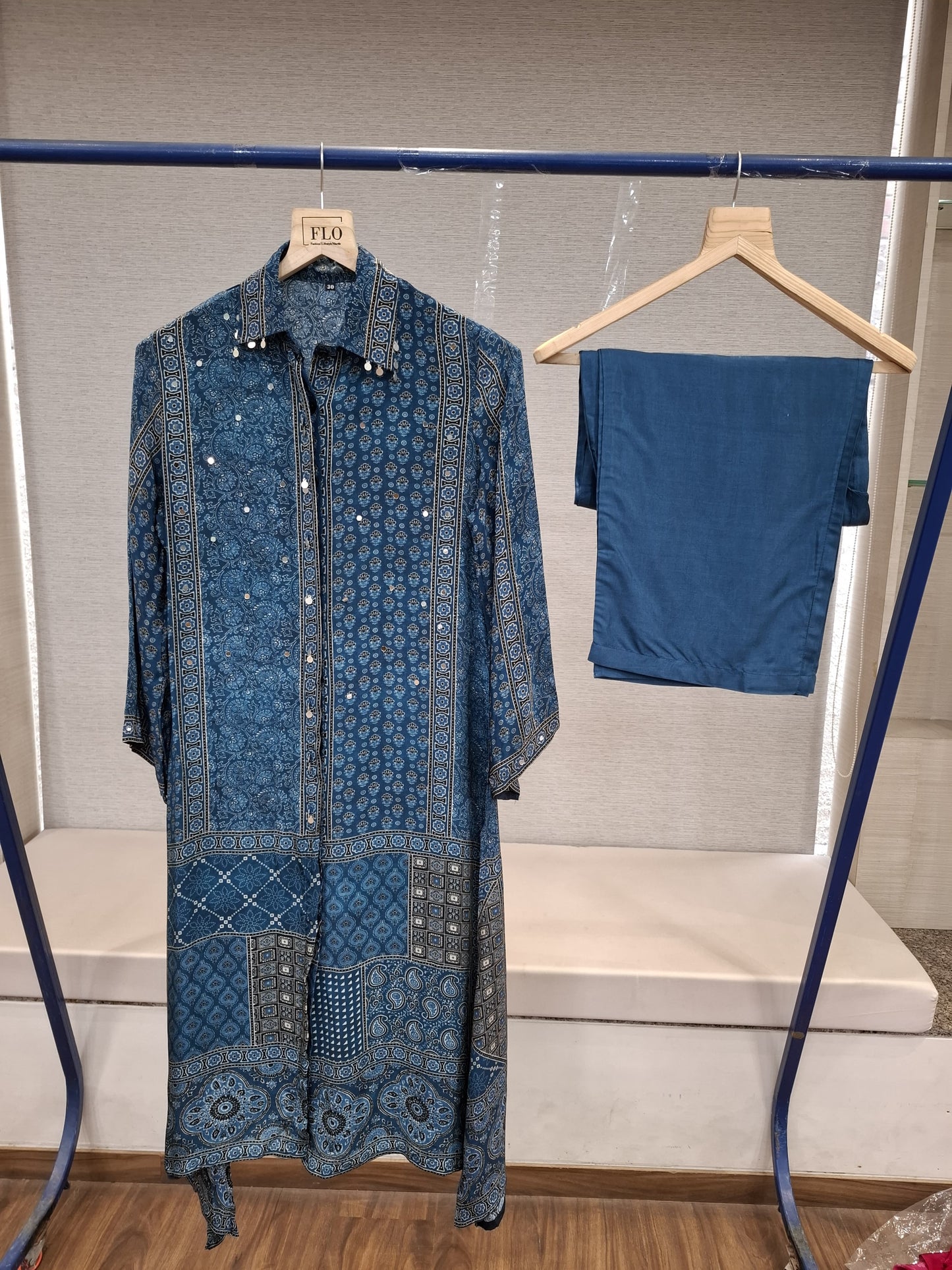 Pure crape Ajrakh print smart two piece cordset (C130)