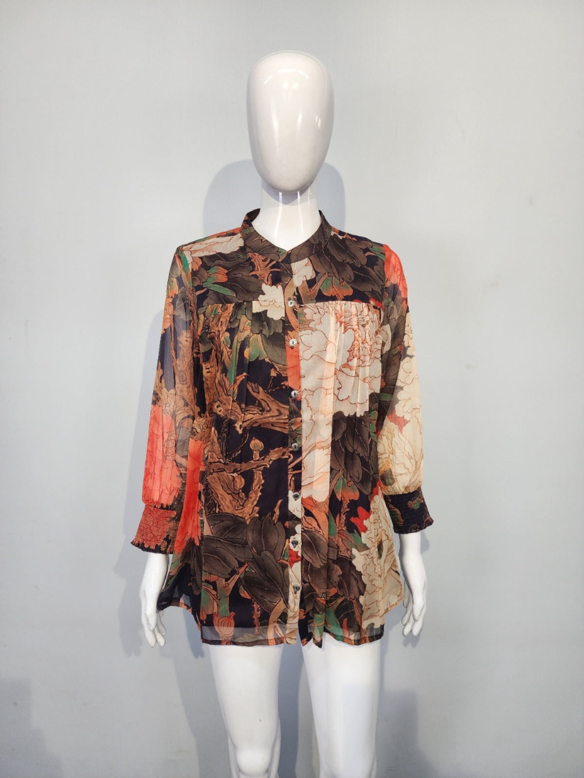Pure chiffon with lining smart shirt style top(P2042)