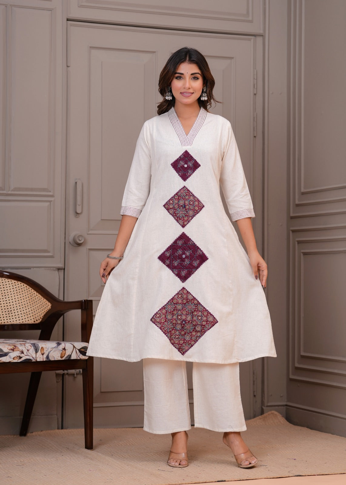 Off white with applique work two piece cordset (P2082)