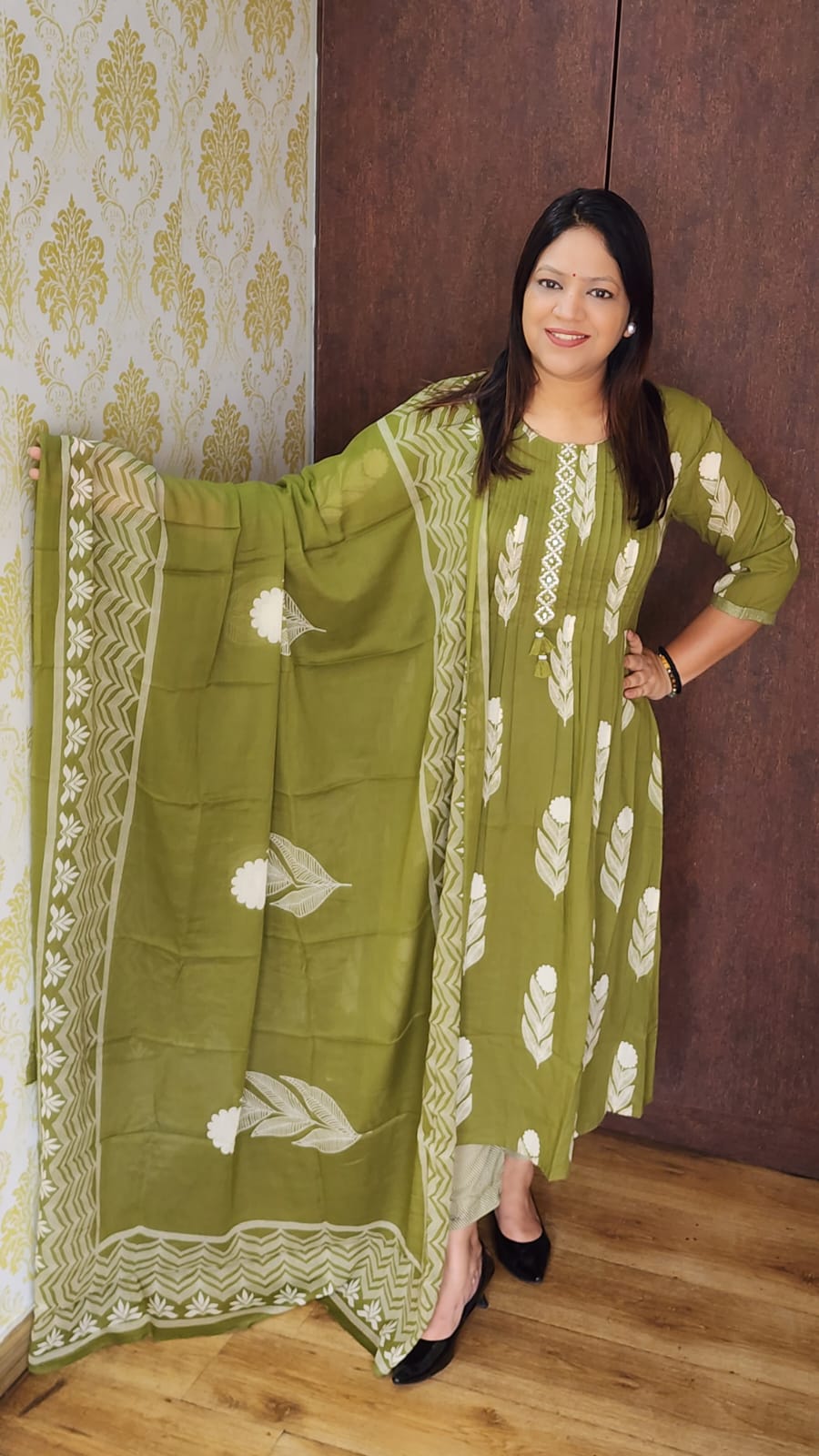 Olive green pure cotton three piece set (A473)