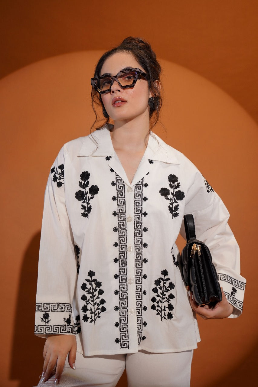 White pure cotton fully thread work only shirt (P2045)