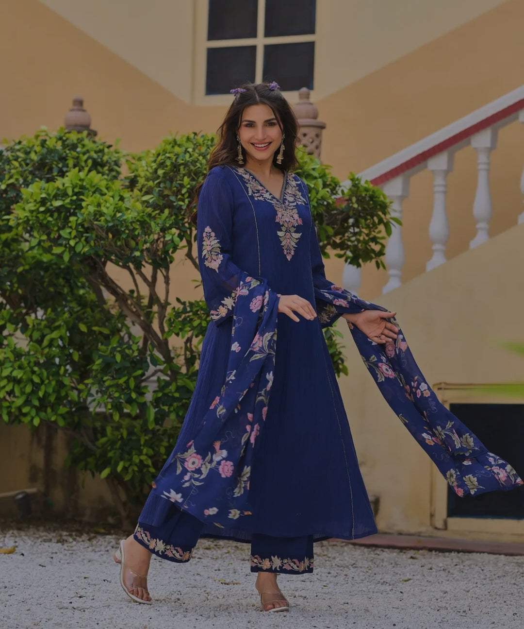 Crush cotton with lining A line kurta with mul lining and designer soft organza dupatta three piece set (B191)