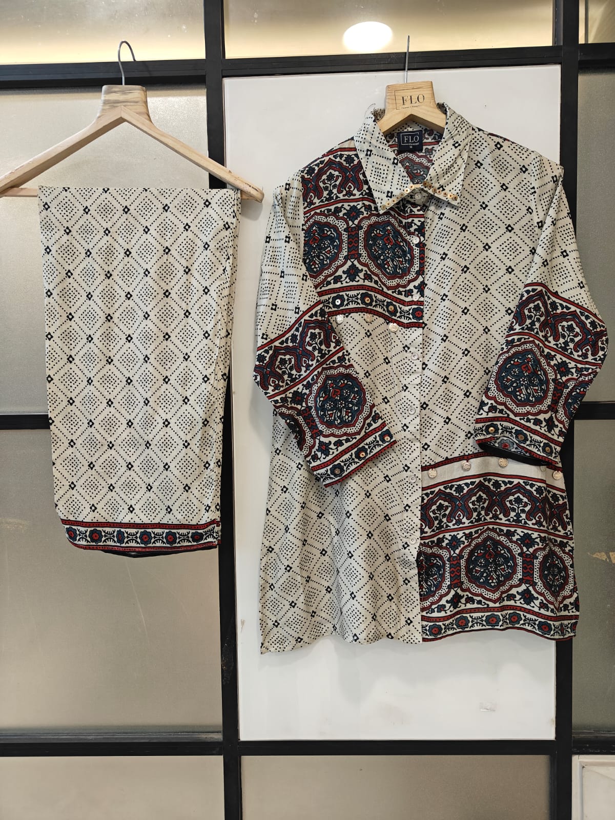 Pure muslin Ajrakh print two piece cordset (B547)