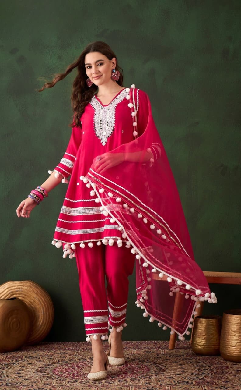 Pink pure Muslin three piece set (A1386)