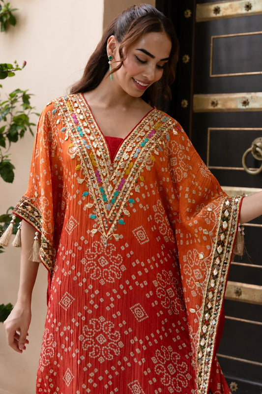 Pure muslin silk with gota pati work smart two piece kaftan set (C613)