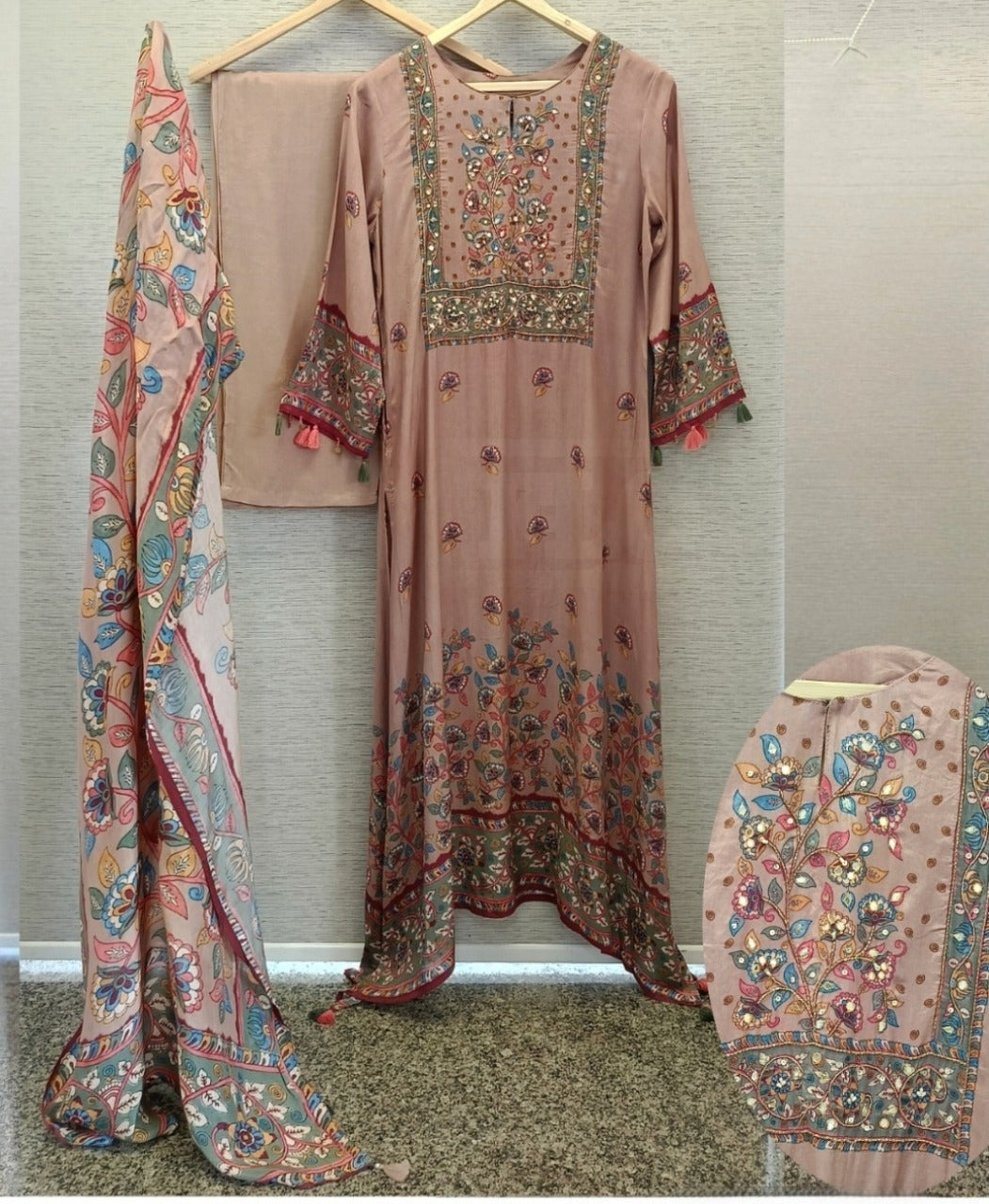 Pure silk with kalamkari three piece set (A1330)