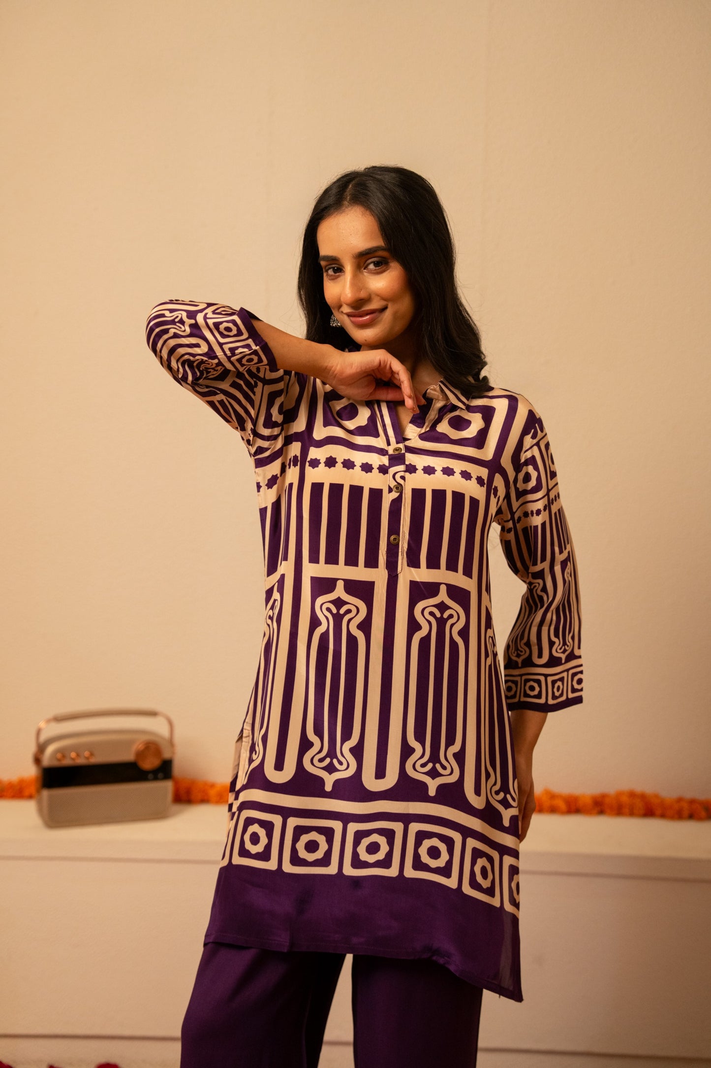 Pure crape purple colour two piece cordset (A1086)