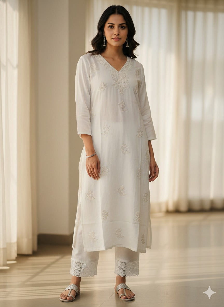Cotton modal chikankari two piece cordset (A1826)