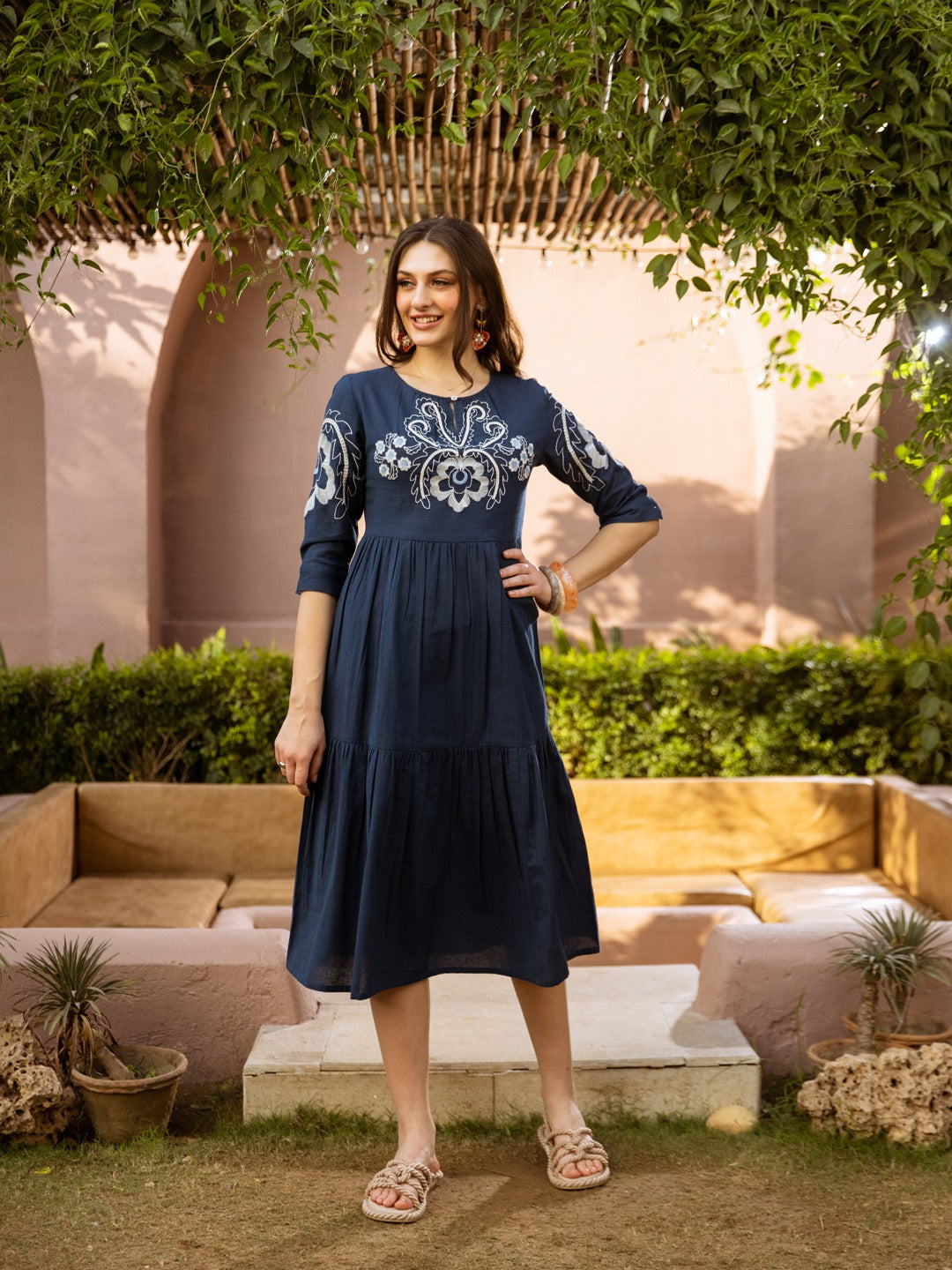 Pure cotton with embroidery smart one piece dress (B231)