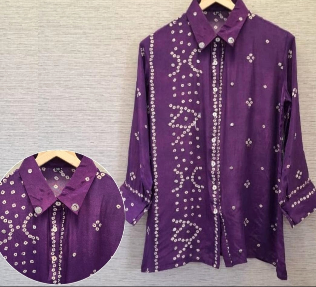 Karina kapoor inspired pure crape bandani print only shirt (A1661) (loose fit upto 46)