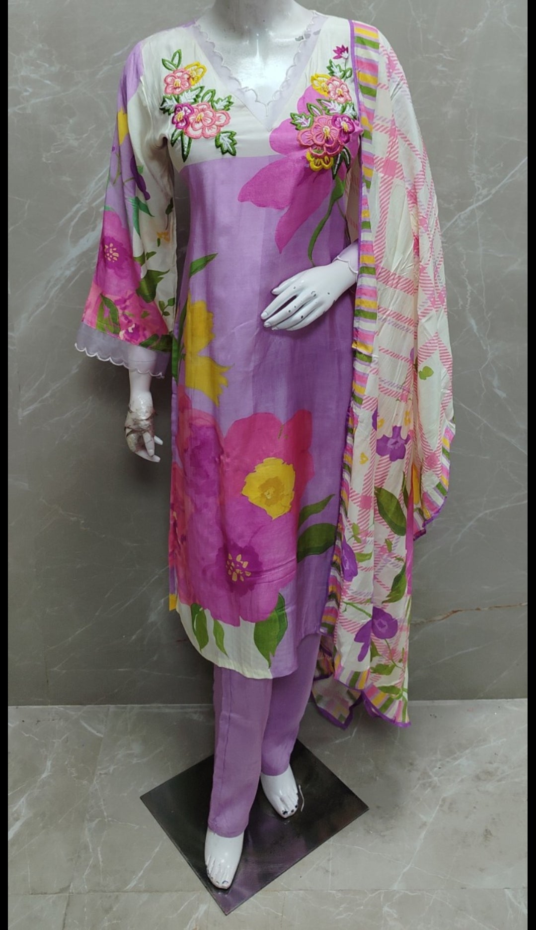 Pure mul silk with mul lining designer three piece set (B118)