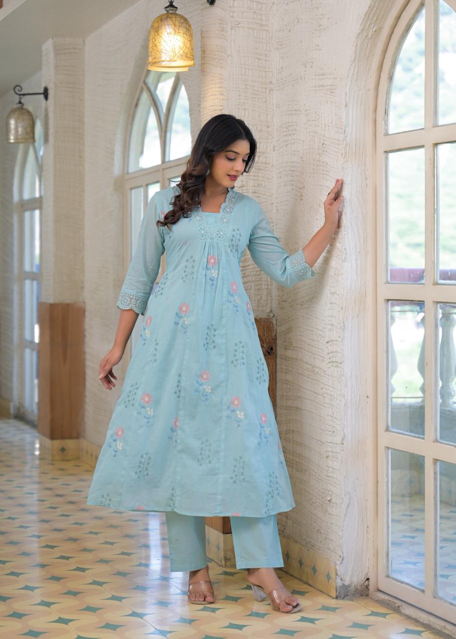 Mul cotton with lining full thread work with both side pockets two piece set (B911)