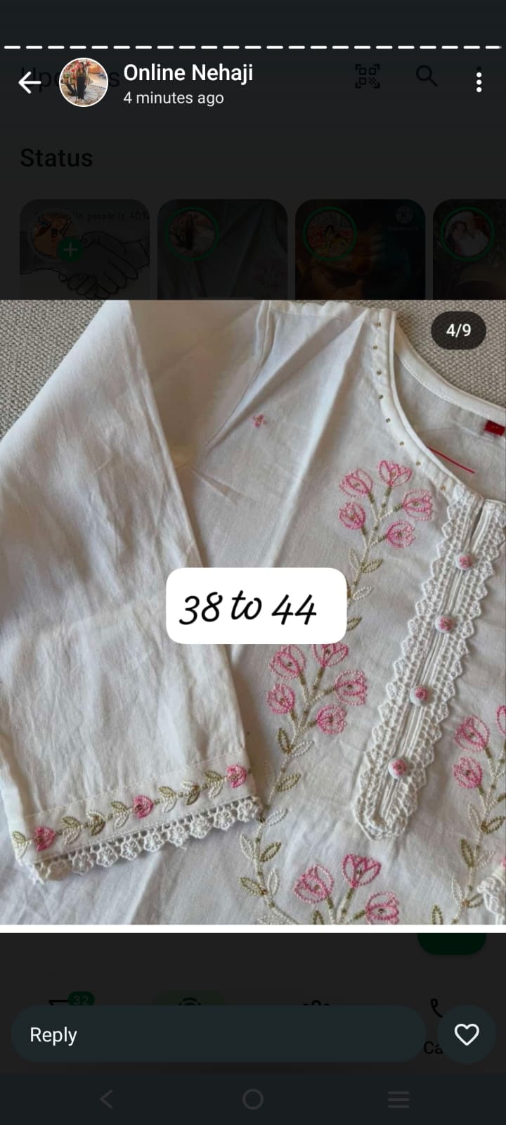 White handloom cotton fully thread work two piece set (P1550)