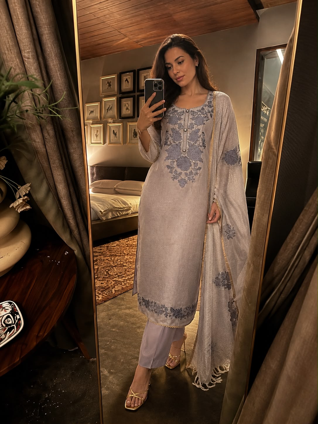 Pure Kota doriya suit set with lining With full threadwork Heavy threadwork on dupatta too (S127)