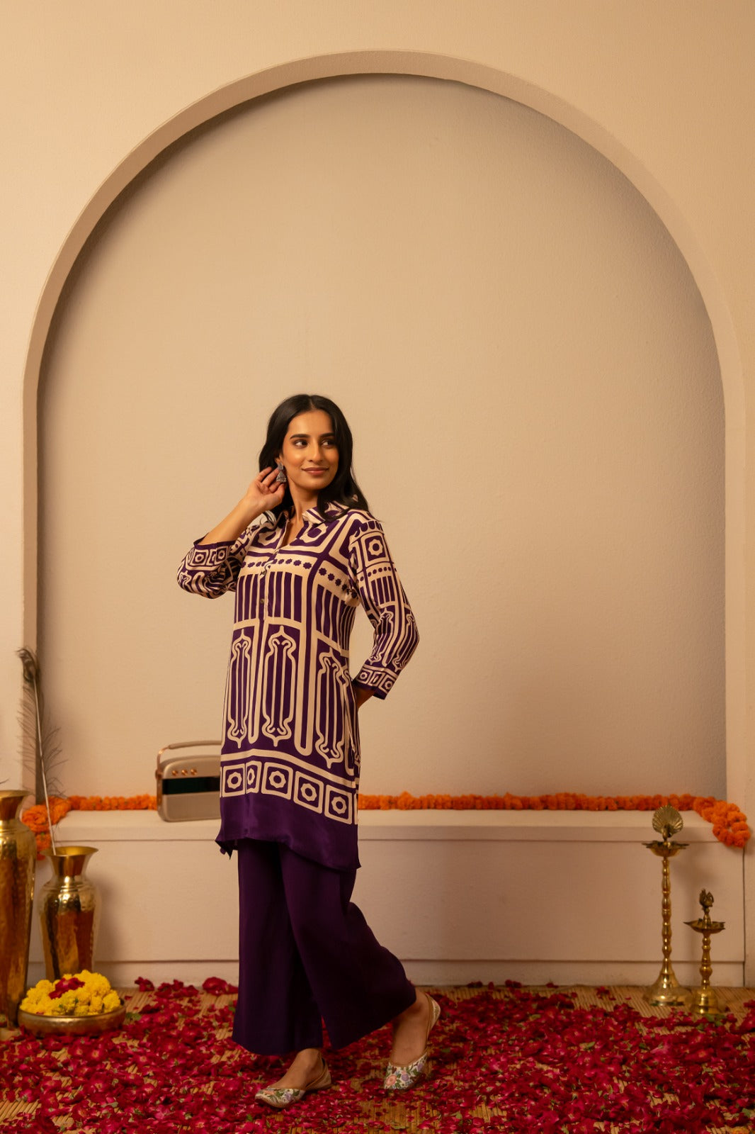 Pure crape purple colour two piece cordset (A1086)