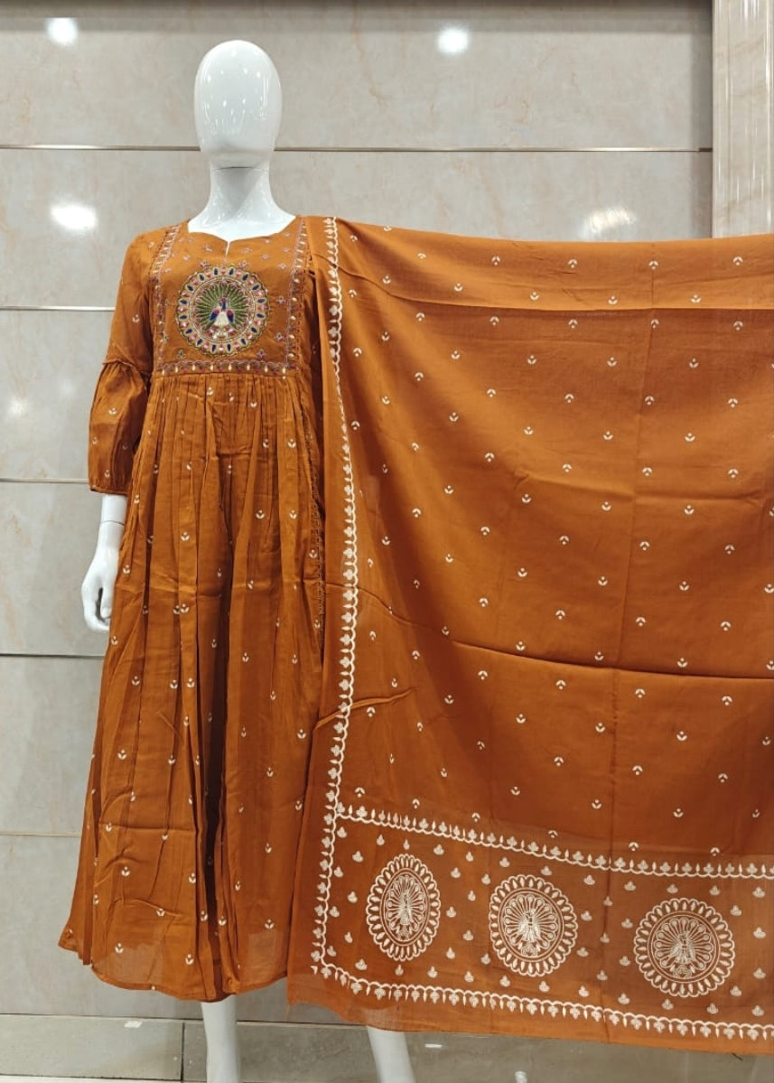 Brown pure cotton full lining three piece set (P2058)