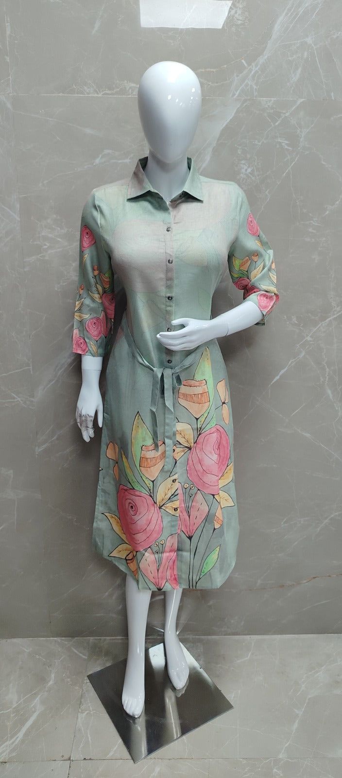 Pure linen one piece dress (B518)