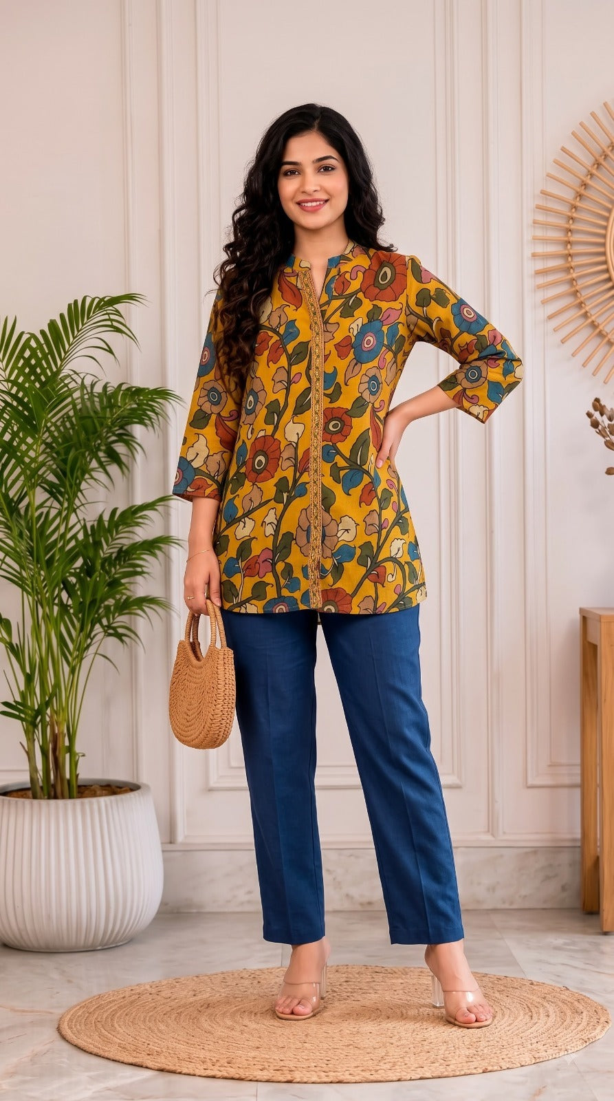 Pure muslin kalamkari print smart top (C692)