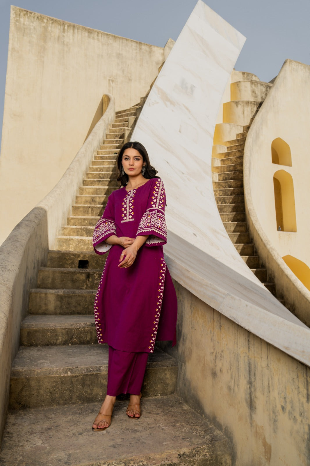 Purple handloom cotton with full thread work two piece cordset (P2122)
