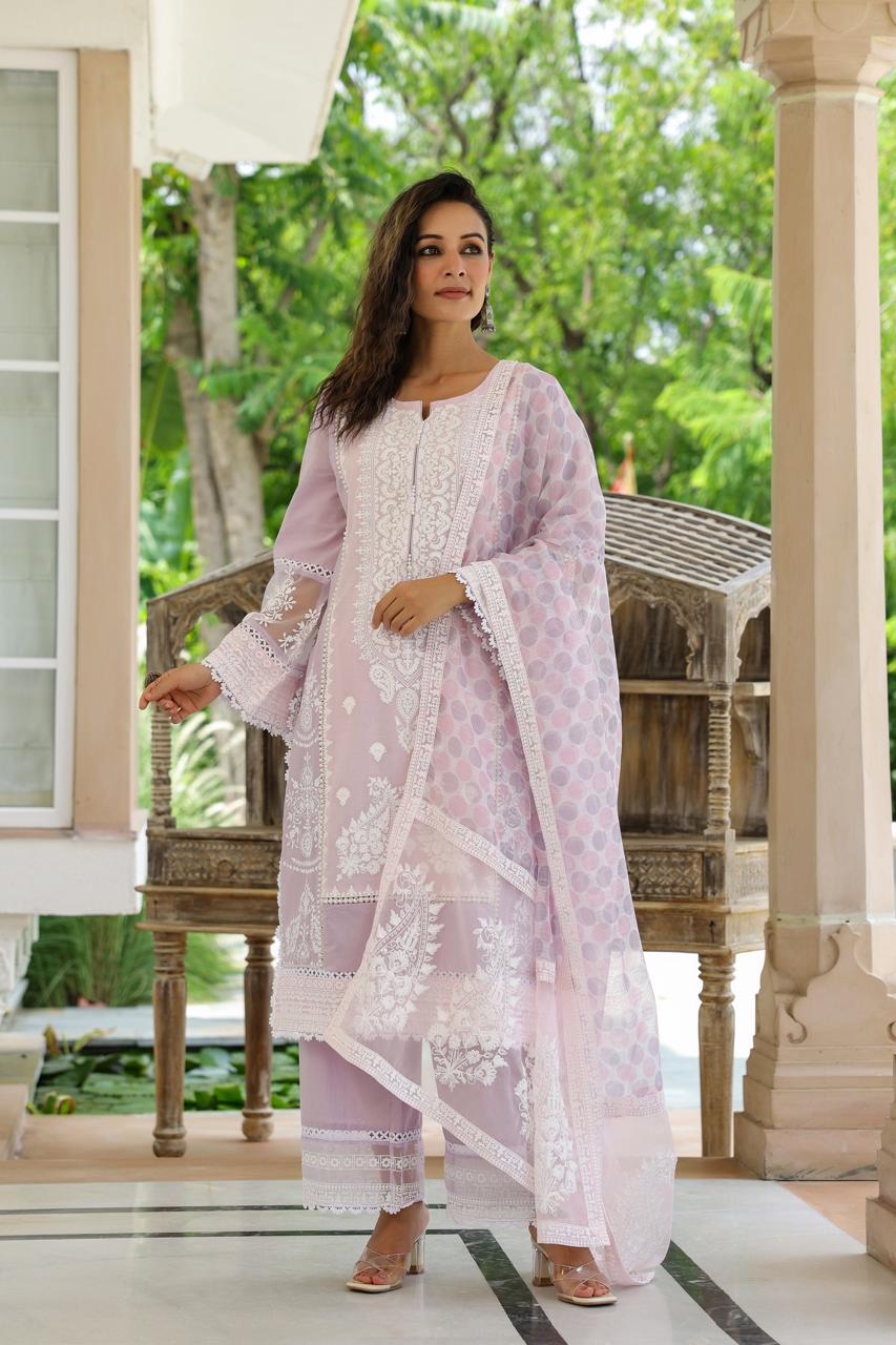 Pure cotton with full aari thread work pakistani pattern three piece set (P2053)