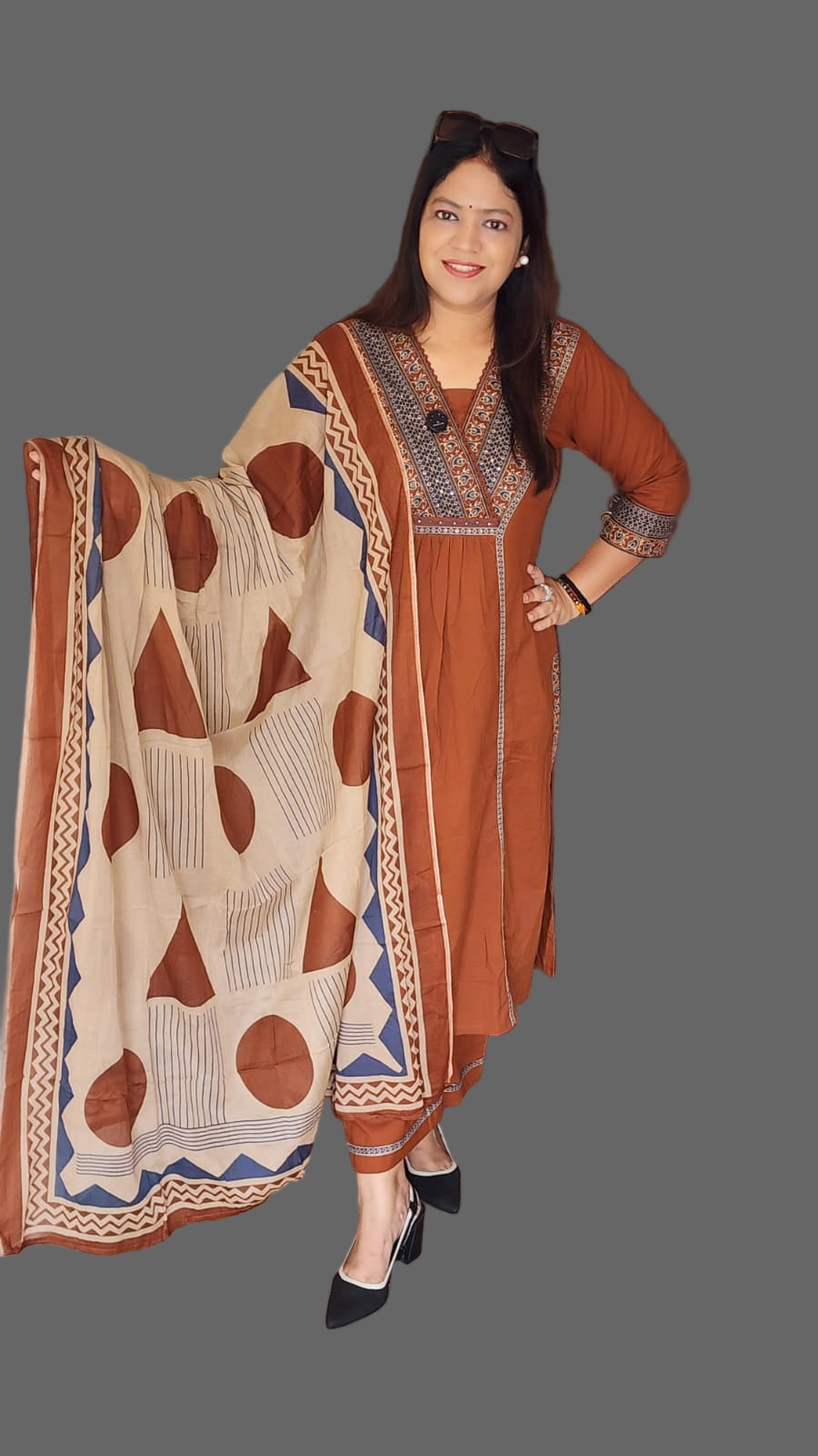 Pure cotton with stylish neck line three piece set (A1264)