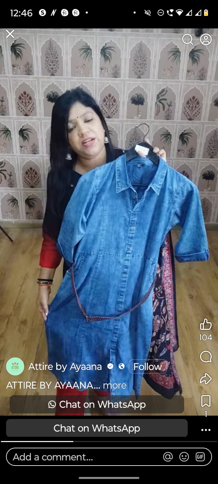 Denim one piece dress with belt length 47 inch (B106)