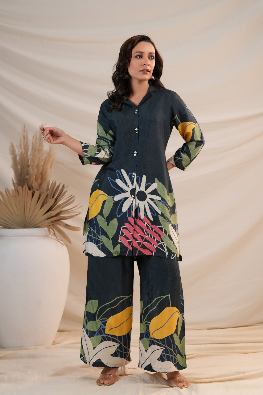 Blue russian silk two piece cordset (P1993)