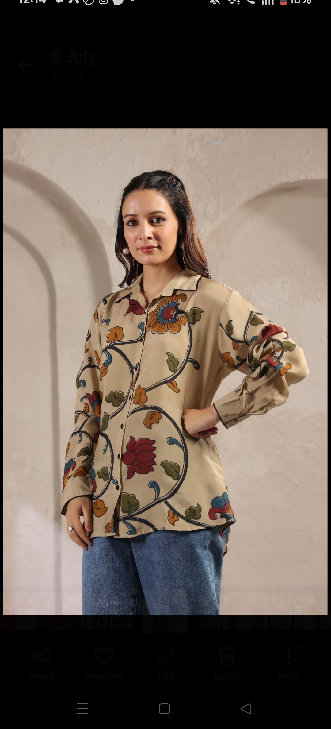 Ivory kalamkari shirt low high pattern (A961)