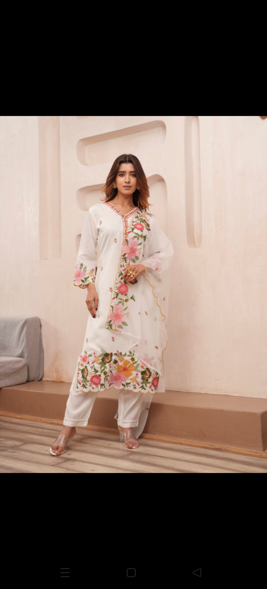 White pure muslin fully embroidered three piece set (P1933)