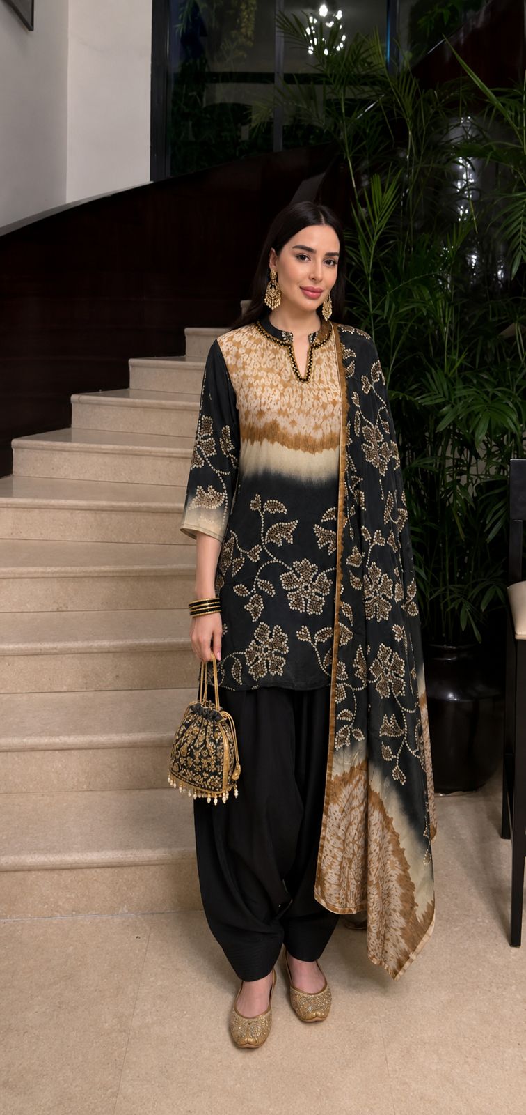 Natural crape with farshi three piece set (C610)