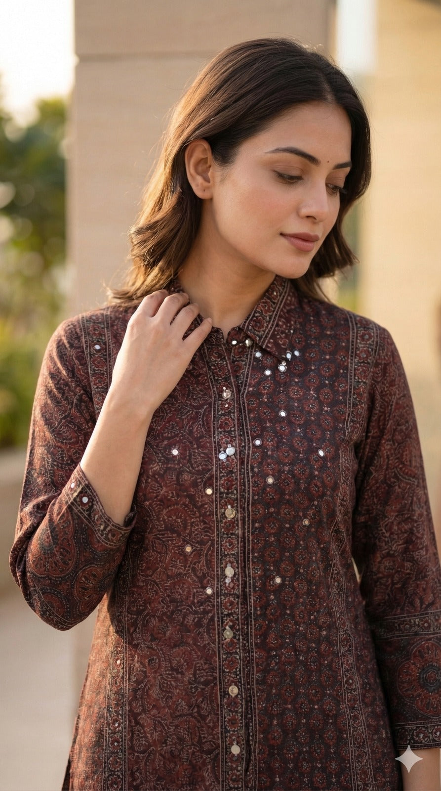 pure crape Ajrakh print loose pattern fit upto 46 size (B248)