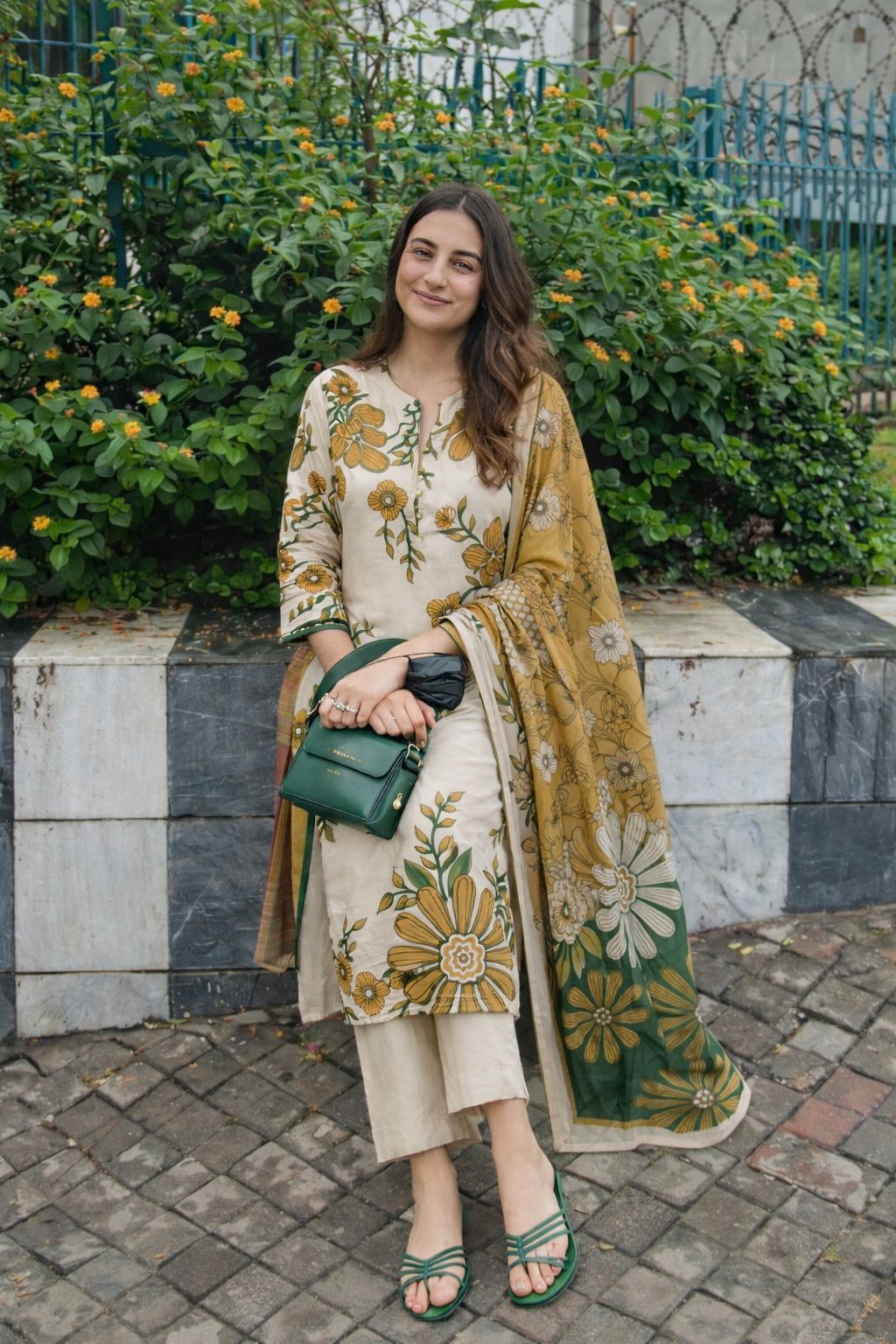 Pure cotton linen digital placement print three piece set (B317)