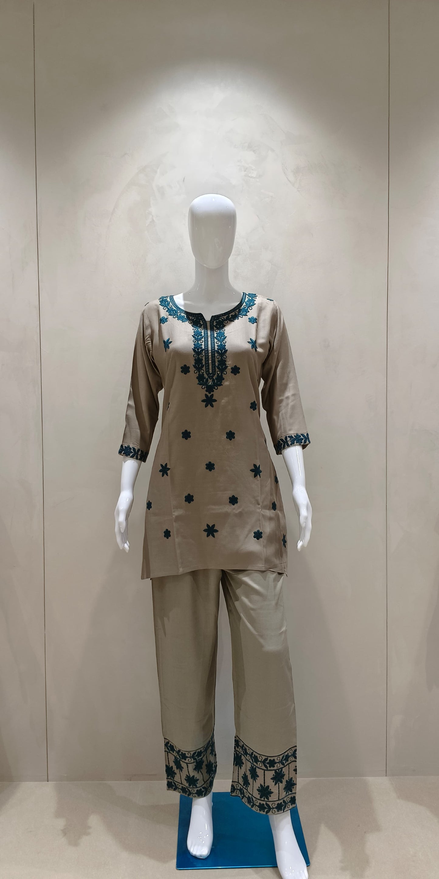 Cotton modal embroidered smart two piece cordset (C454)