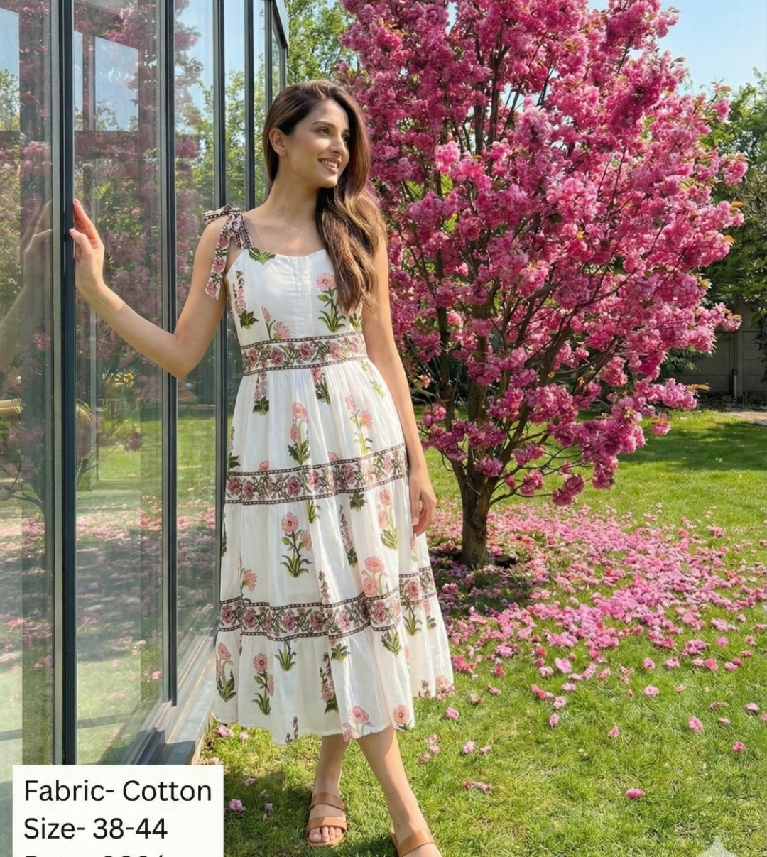 Pure cotton original block print with inner smart one piece dress (loose fit can go one size down and fit till 46) (A1795)