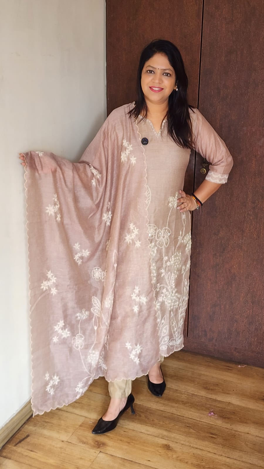 Soft chanderi full thread work three piece set (A1544)