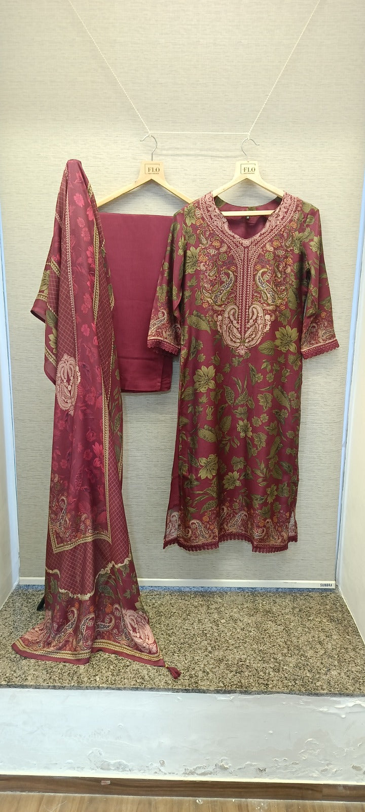 Pure muslin with lining designer three piece set (A1360)